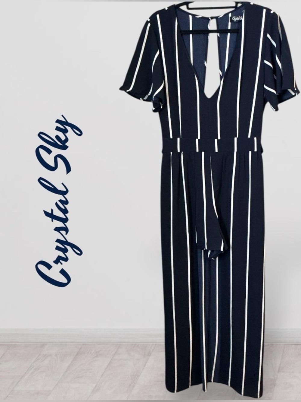 🌺CRYSTAL SKY NAVY/WHITE ROMPER DRESS
